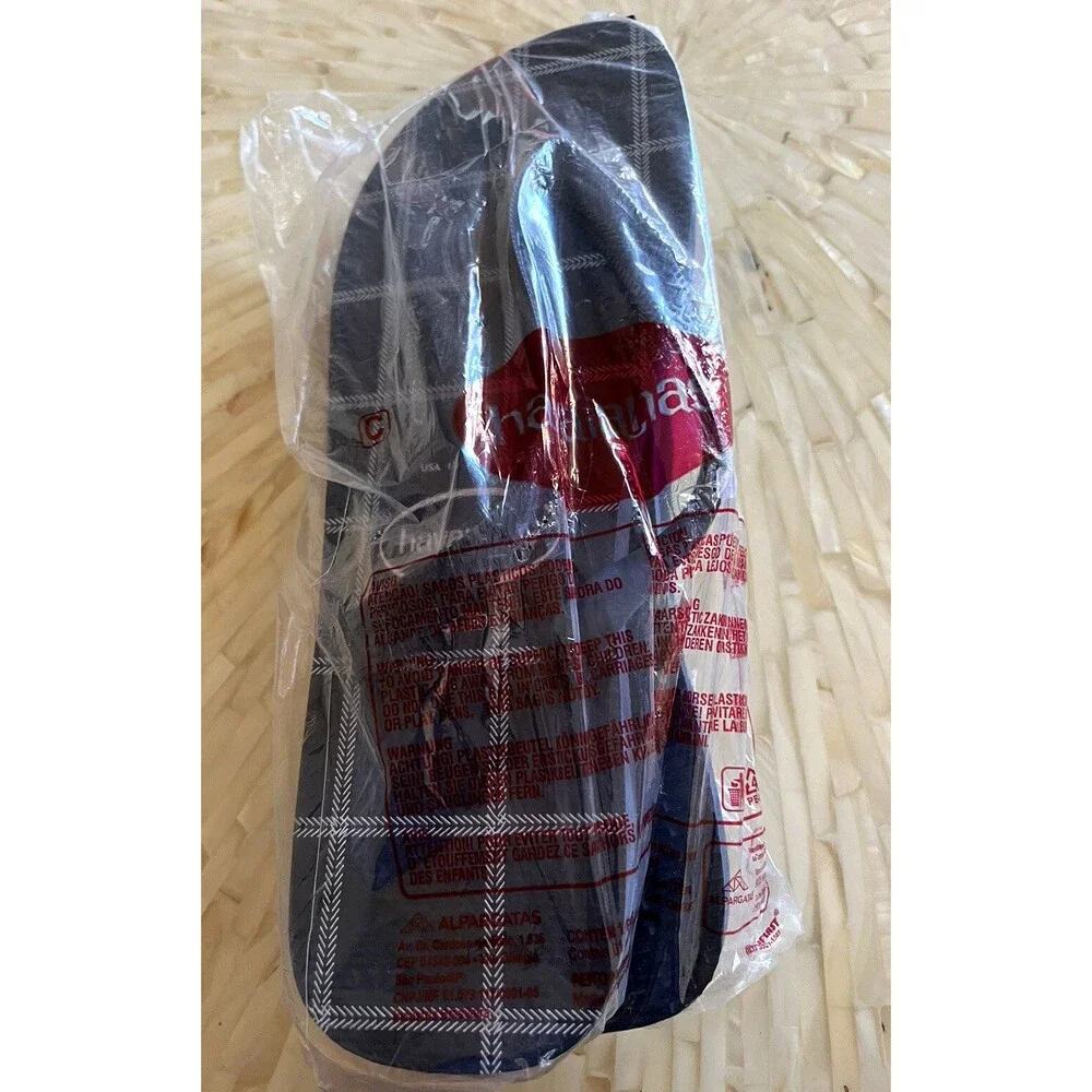 Havaianas Flip Flops 13 NWT Thong Sandals Blue‎ Plaid Logo Shoes Surfer Slippers